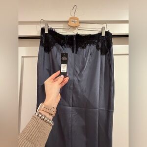 Elegant Satin Skirt with Lace Trim